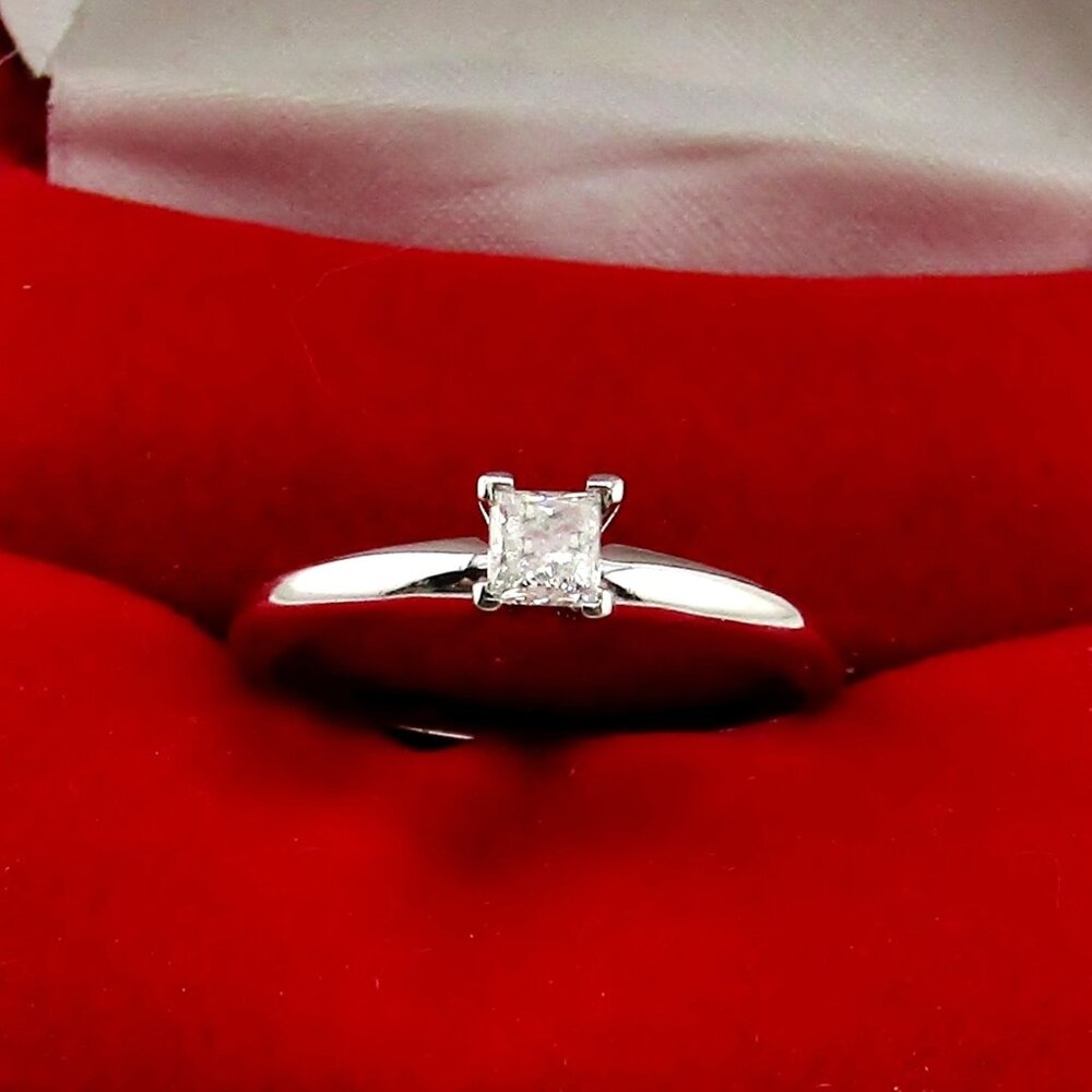 Natural Princess-Cut Diamond Engagement Ring 14k White Gold Sz 6 Genuine Real